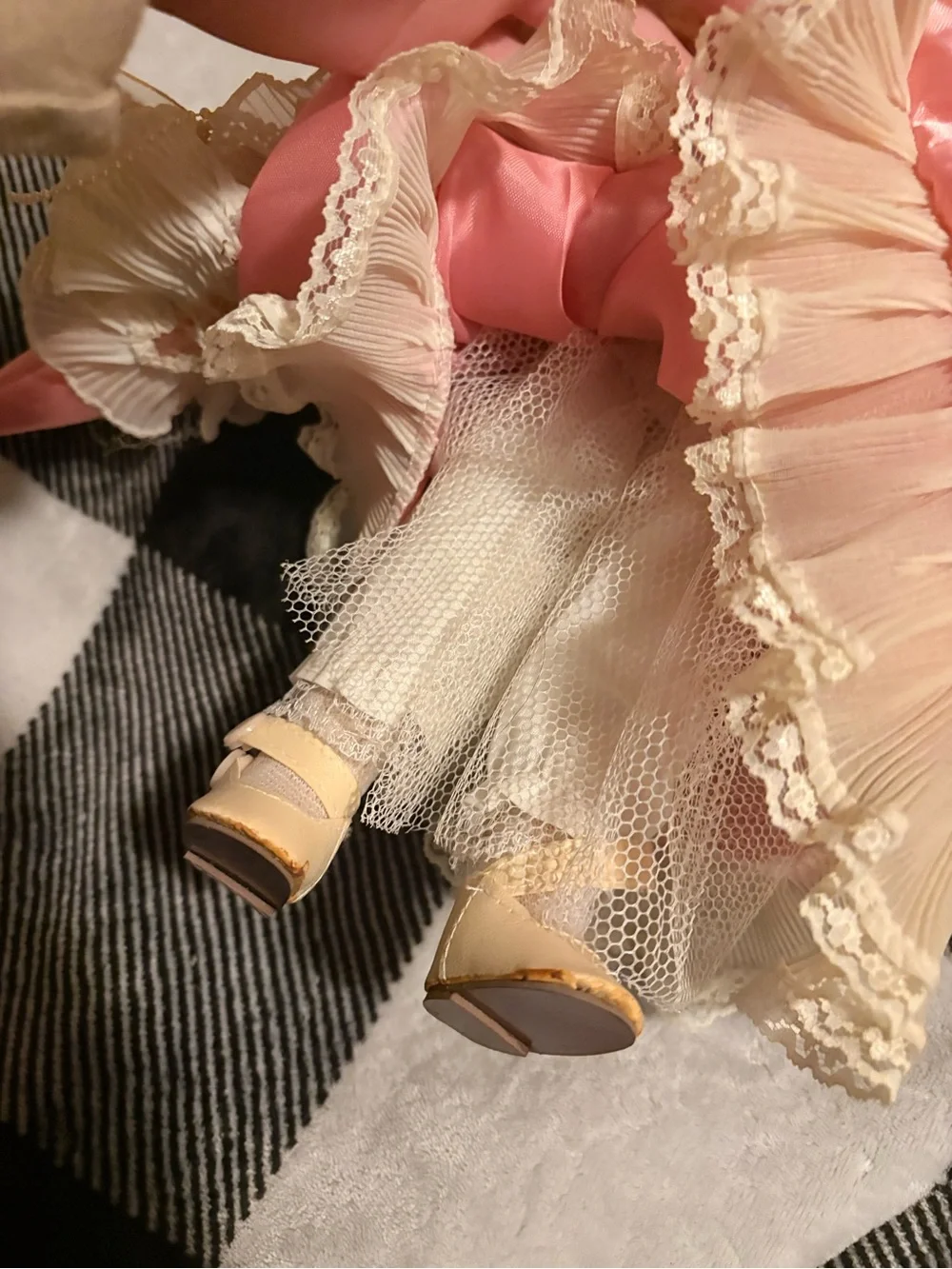 Victorian-Style Porcelain Doll in Pink Lace Dress